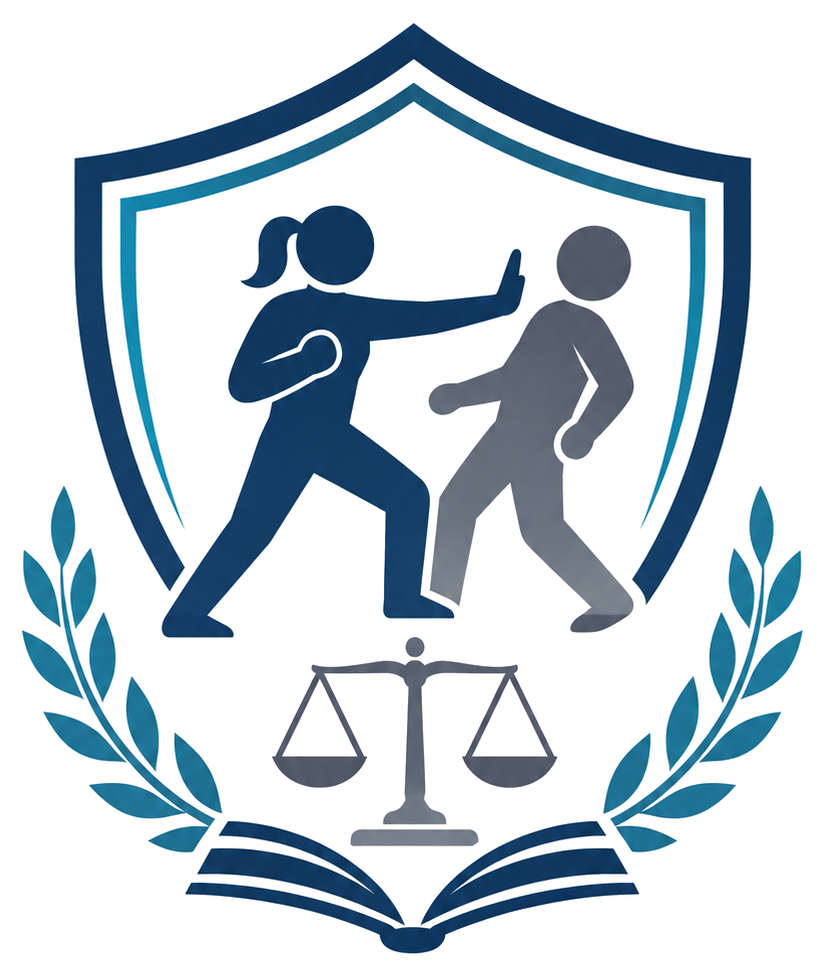Logo Difesa Personale Civile: scudo, protezione della persona, bilancia e libro